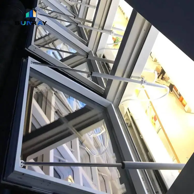 Modern Natural Light Motorized 90 Degree Automatic Roof Overturn Window Skylights Openable Sunroof Steel Frame Louver Curtains