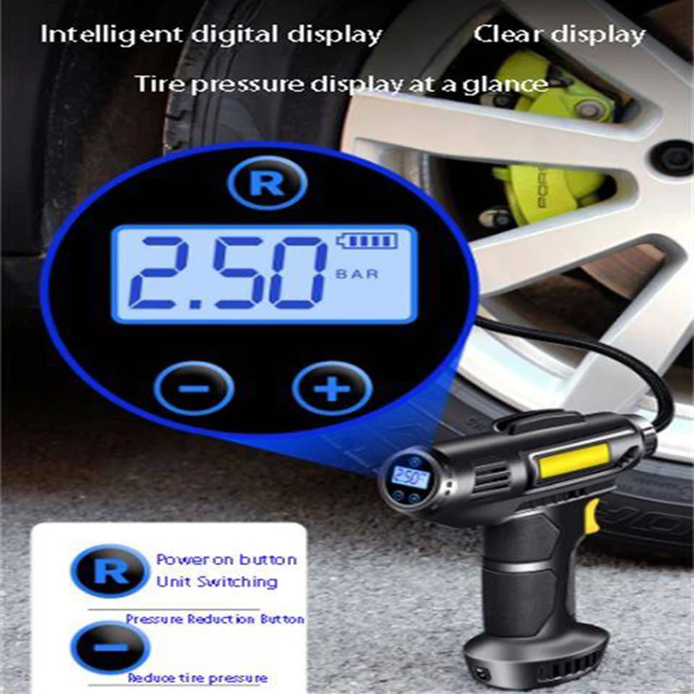 Handheld wireless 120W intelligent digital display tyre air compressor bicycle bike car portable car tire inflator pump