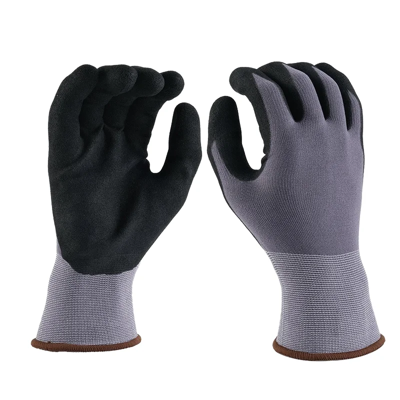 High-Quality Nylon Spandex Nitrile Sandy  Coated Gloves Good Grip Safety Glove EN388 CE Certified for Construction Work