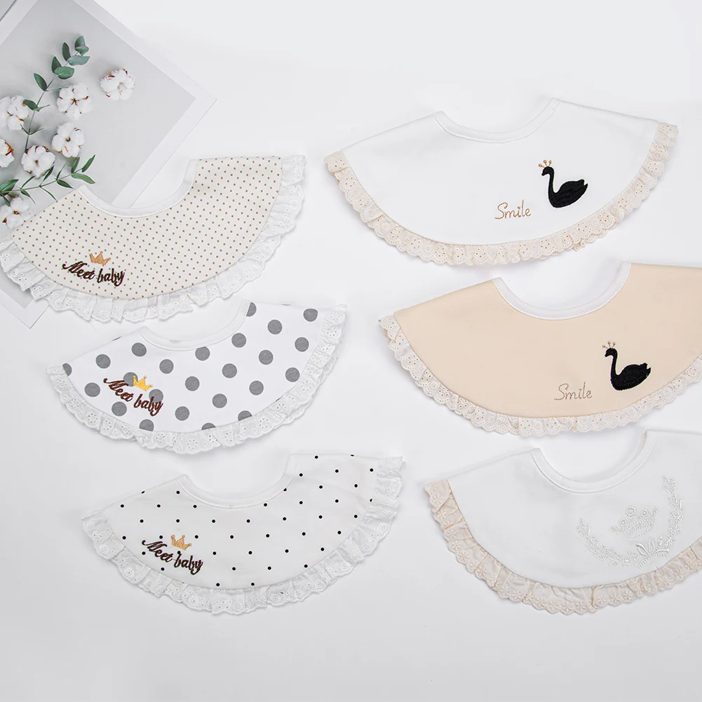 Soft Dots Printed Cotton with Lace Bows Bibs Children 360 Degree Rotating Baby Drool Towel For Boys and Girls Burp Cloth