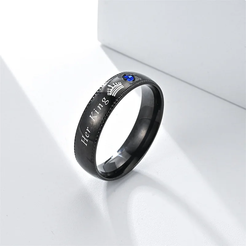 Fashion Her King His Stainless Steel Couple Ring Crown Titanium
