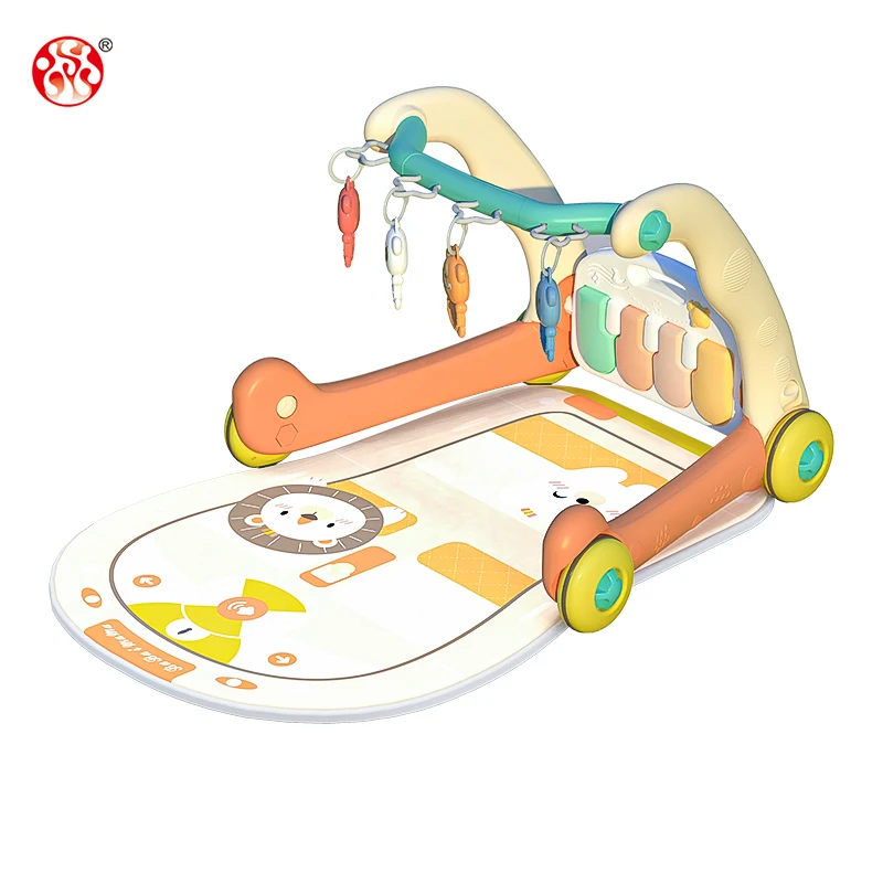 2 In 1 Multi-Functional Baby Walker Trolley Educational Learning Toys Activity Gym Play Mats with Music Piano