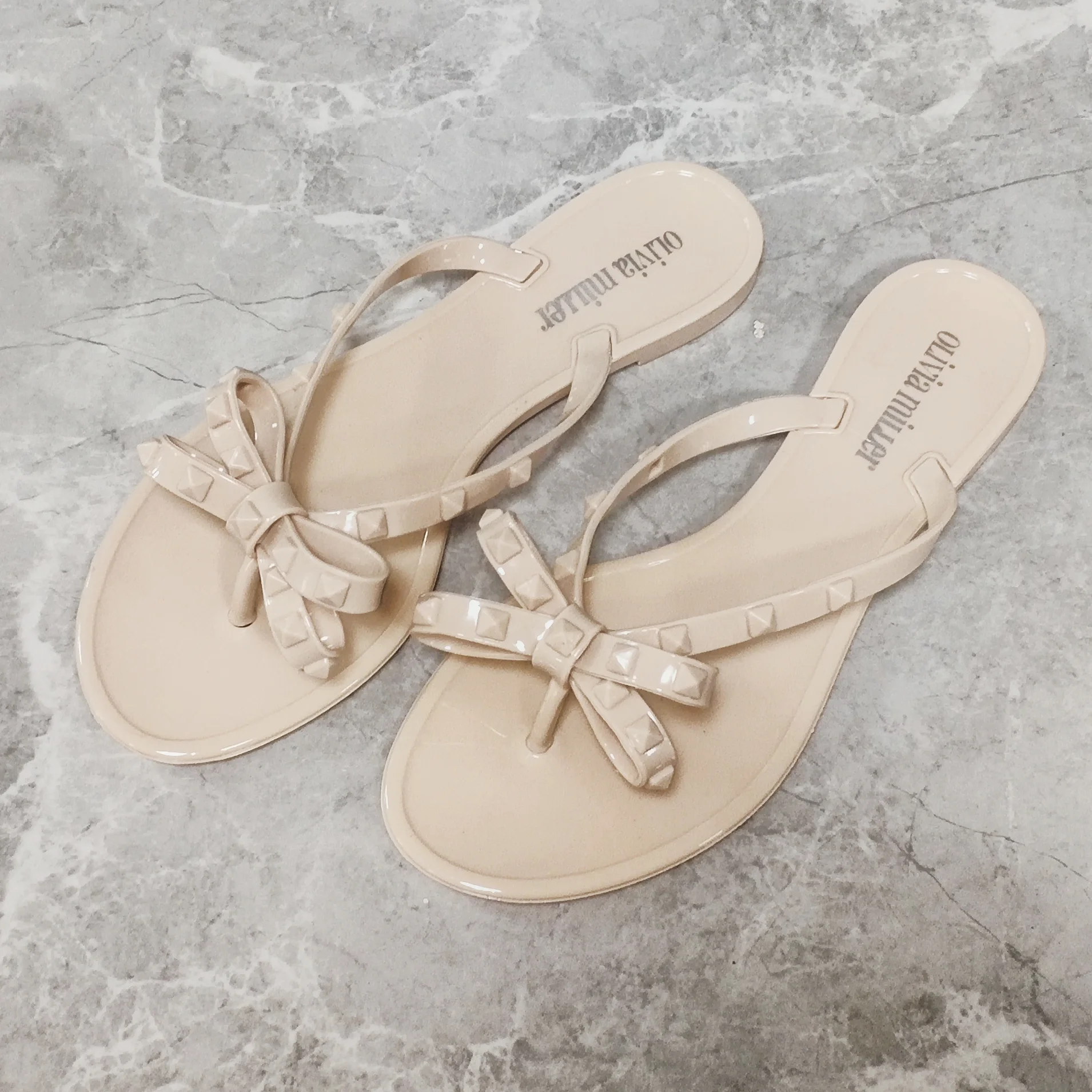 2024 new fashion women jelly shoes with bow flip flop slippers pvc flats bling bow shoes jelly women