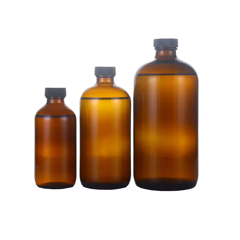 
8oz 16oz 250ml 500ml Clear Amber Boston Round Glass Lotion Soap Bottle with Black Pump Dispenser 