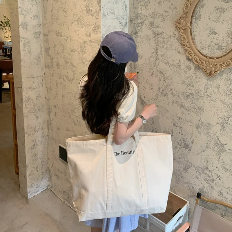 Custom Printed Logo Large Size Women Shopping Tote Bag Eco-friendly Reusable Tote Canvas Bags