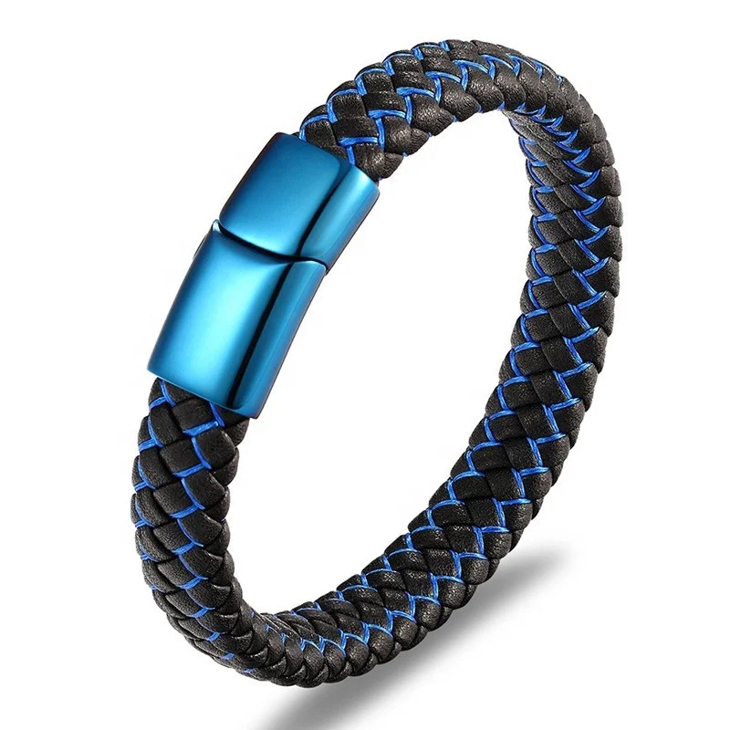 New Stainless Steel Multicolor Braided Leather Bracelet Health Function Magnetic Buckle Jewelry