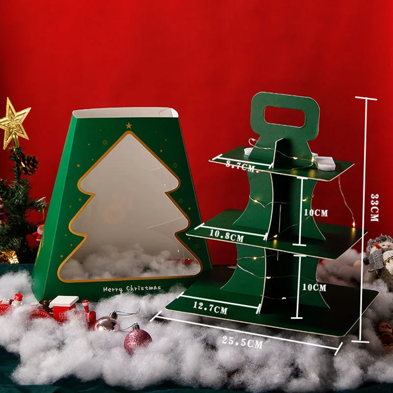 Christmas Baking Cupcake Packaging Box Cupcake Double Trapezoid Tower Dessert Table Gift Packaging Paper Box without Led Cupcake