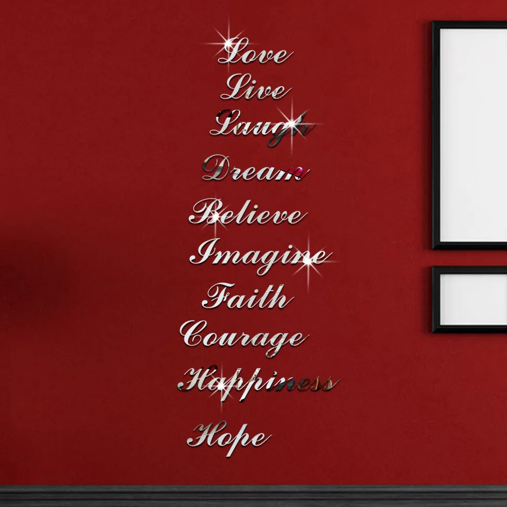 3D DIY  letter Mirror Wall Sticker Home Decoration Mirror Decal For Bedroom Living Room Wall Sticker Wallpaper Mural