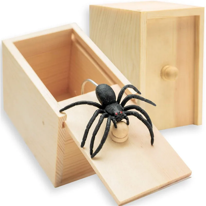 Cheaper Unfinished Sliding Lid Wood Box Trick Scare Toy Funny Gift Halloween Toy Novelty Prank Scare Spider Box
