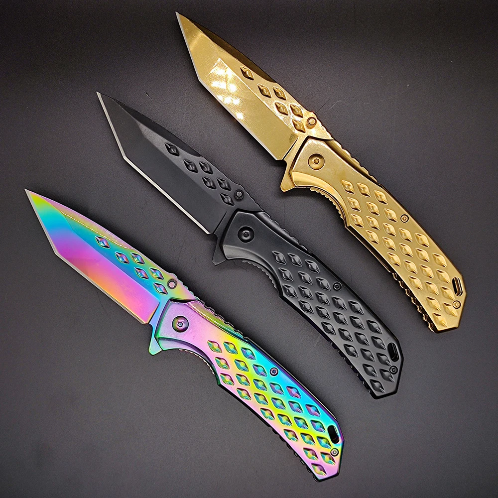 Emergency Outdoor Tactical rainbow Karambit Titanium Coating Hunting Knife Survival Kit Knives for Hiking, Camping