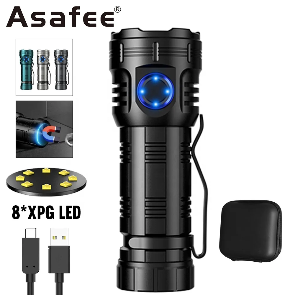 Asafee Factory Small Flashlight 3000lumens 8PCS XPG Rechargeable Aluminum Alloy Powerful flashlights torches