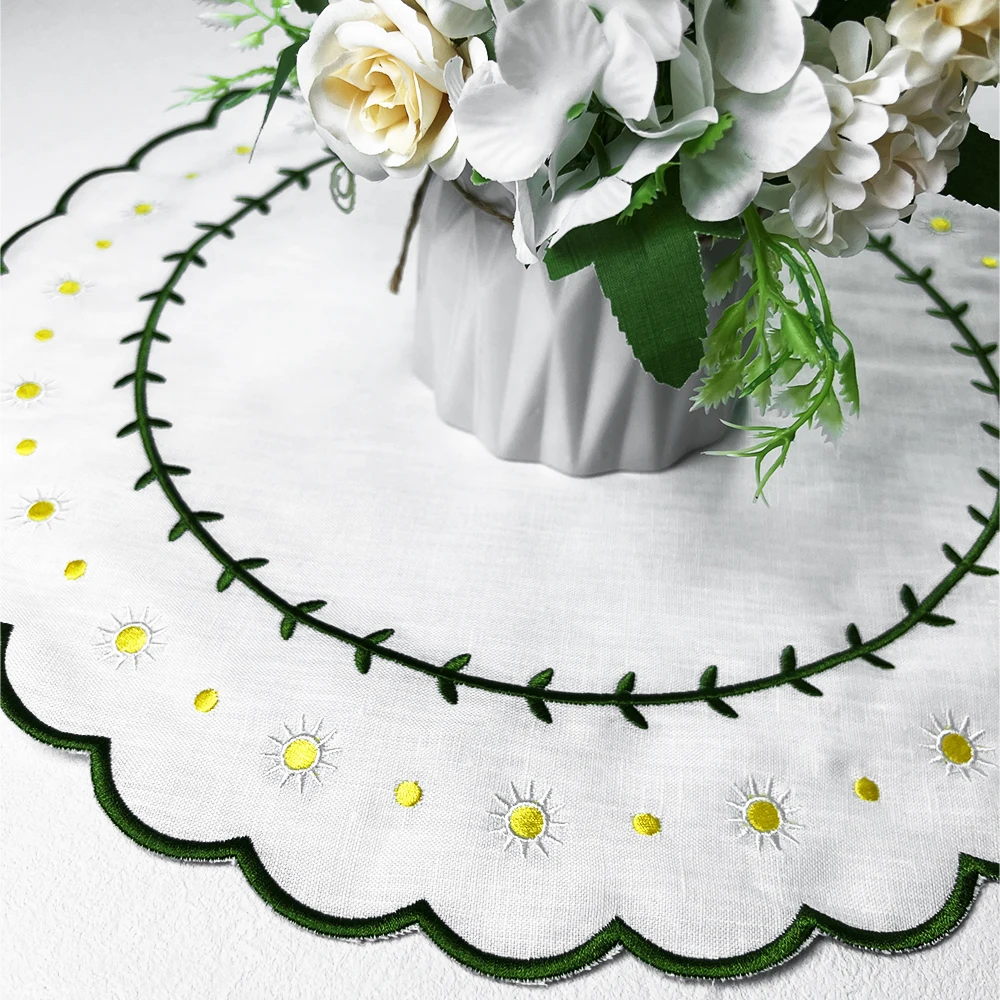 Wholesale Flower Linen Napkins Wedding with Embroidered edge table cloth Scalloped Linen Napkins eco friendly French Luxury Flax