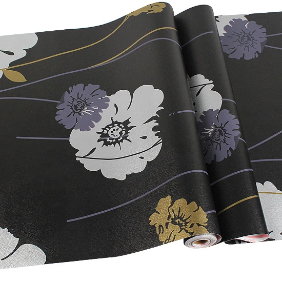 Custom Luxury Popular Interior Decoration Wall Paste HD PVC Big Flower TV Background Wallpaper