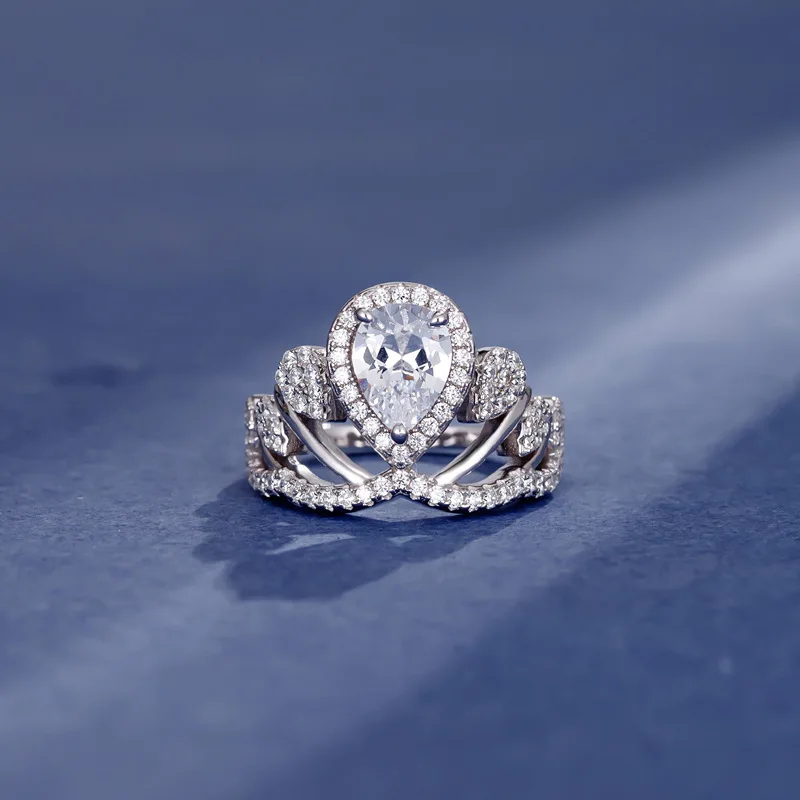 Zircon Fine Jewelry Luxury CZ S925 Sterling SIlver 6*8 Big Stone Cubic Zirconia Princess Crown statement Rings for women