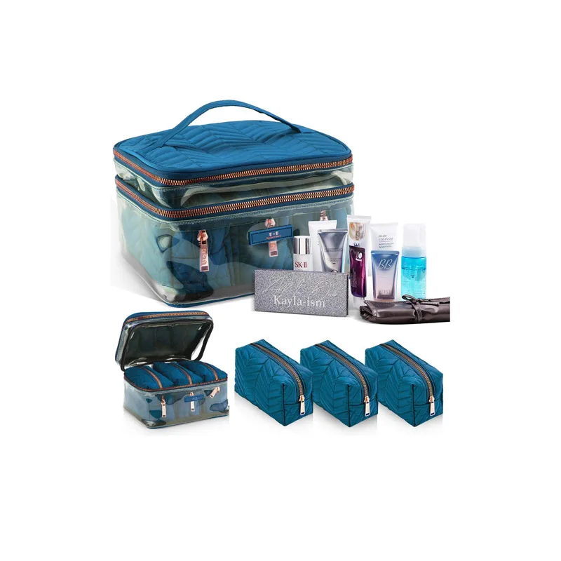
Amazon Best Seller Transparent PVC Memory Fabric Custom Travel Makeup Organizer Cosmetic Bag 