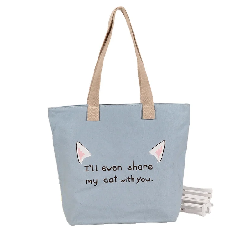 Custom Logo Reusable Shopping Canvas Fabric Tote Bag Printed Pattern Design Women Cotton Shoulder Bag Fabric Handle Canvas Bag