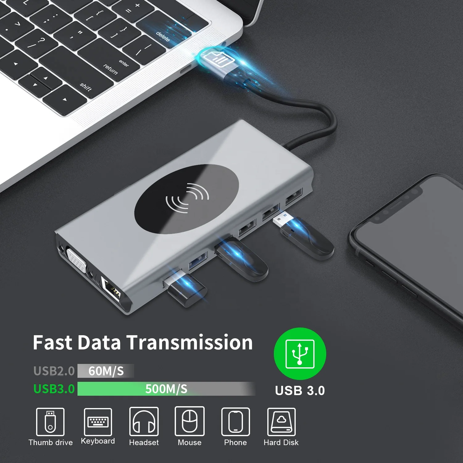 BASIX 15 в 1 Type-C к HD-MI USB Power Delivery концентратор для док-станции ноутбуков адаптер macbook pro usb
