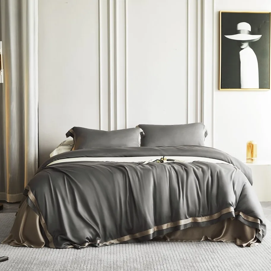 3pcs 4pcs in One Set Breathable Cooling 100% Tencel Soft Bedding Bedsheets Set Comfortable Plain Duvet Cover Set with Pillowcase