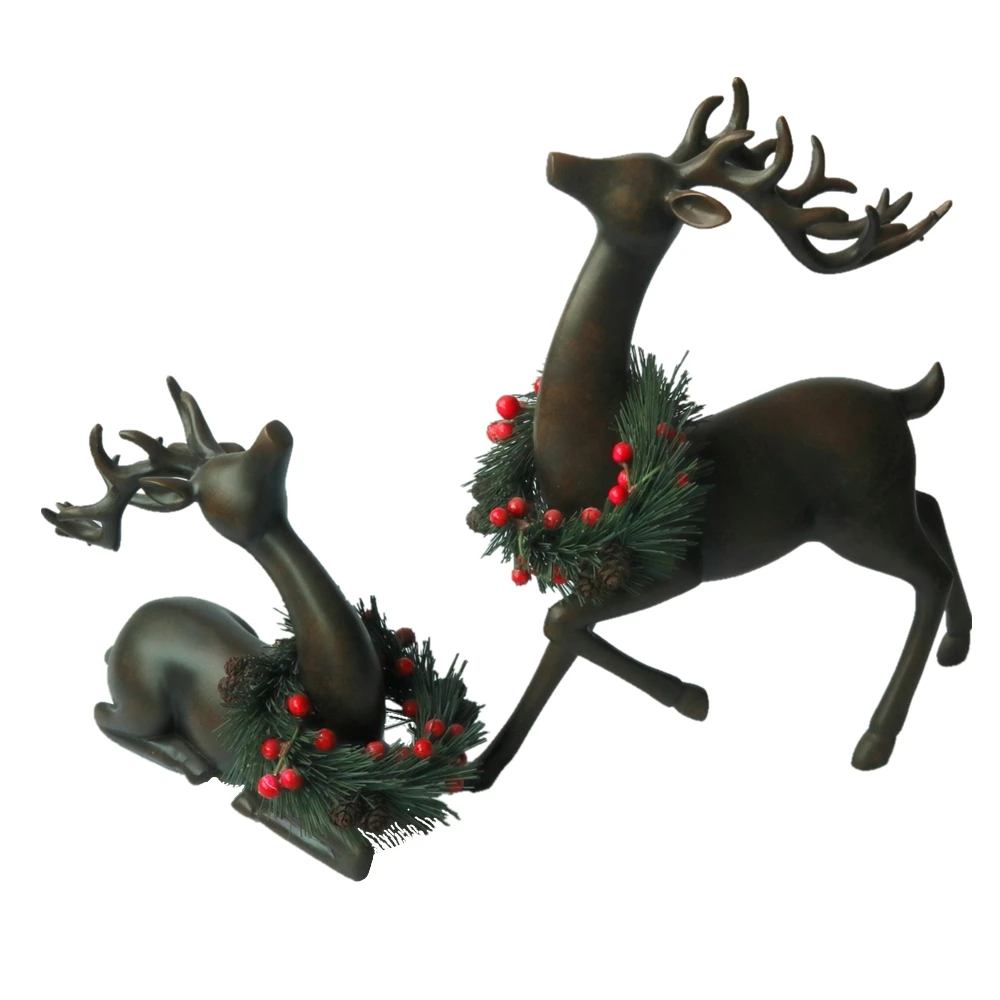 Home Decor Gold Foil Resin Sitting Deer Christmas Reindeer Statue Decoration Polyresin Deer Statue