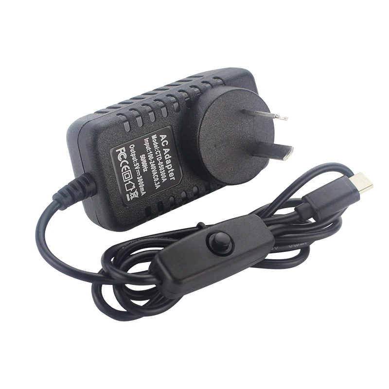 10 шт./лот Raspberry Pi 4 Модель B блок питания 5В 3A USB-C Powr адаптер с включения/выключения зарядное устройство для Raspberry Pi 4 B