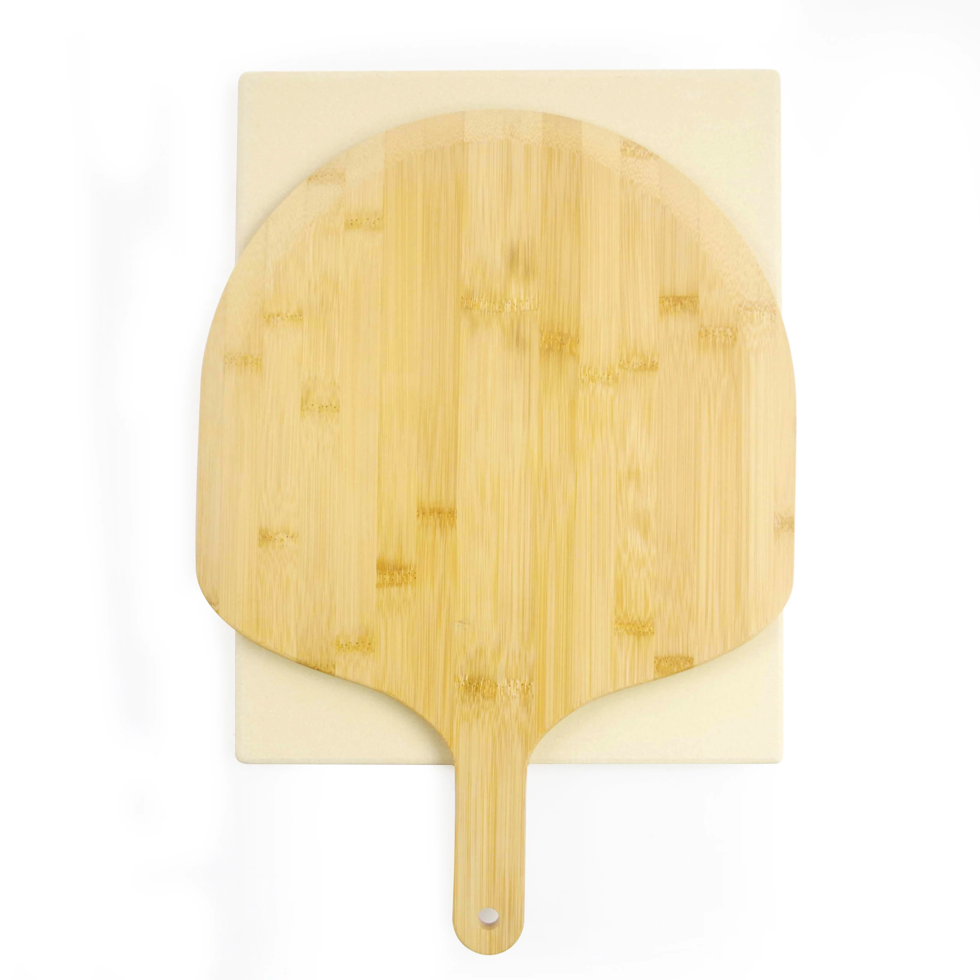 Bamboo Shovel Pizza peel Serving Tray Plate with Pizza Grilling Stone Charcuterie Pizza Spatula Paddle for Baking