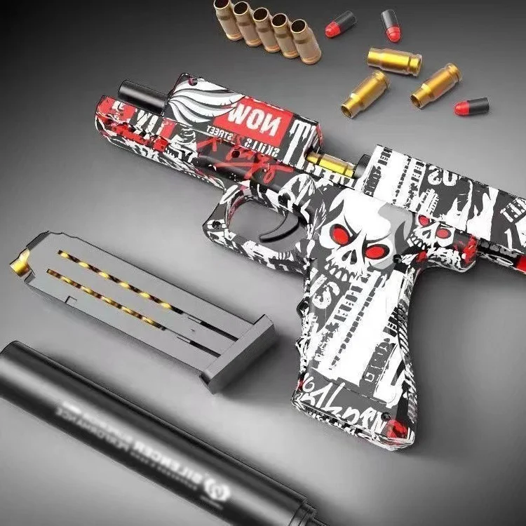 Hot Selling Automatic Back Bore Empty Hanging Soft Bullet Gun Manual Pistol Ejection Toy Gun For Children Toy Boys