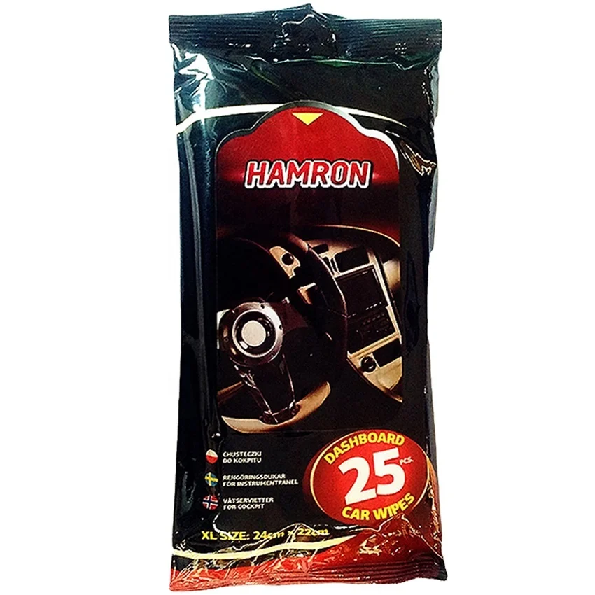 OEM Wholesale Car Interior Cockpit Cleaning Wet Wipes Adults Auto Clean 25pcs Household Vehicle Flowpack Non-woven Unscented
