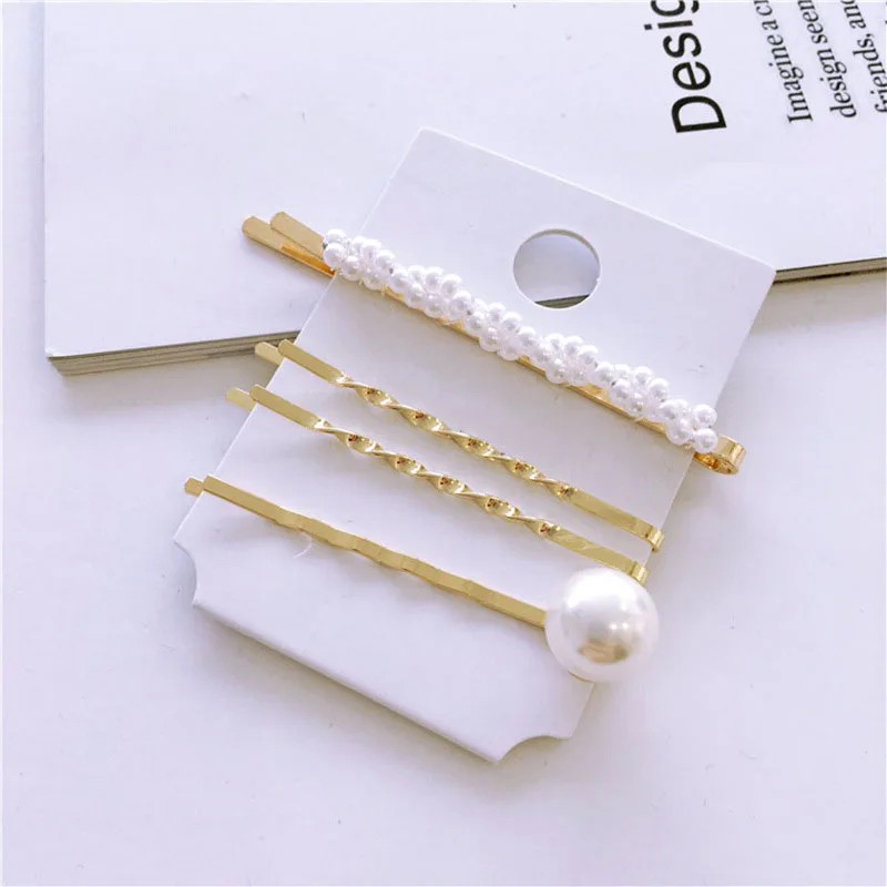 Hot Fashion Princess Girl Hair Bobby Pins Accessories Gold Alloy Metal Pearl Hairpins Kts