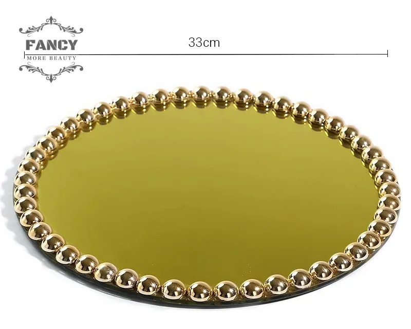 Round glass mirror plates spinning turn table tray perfume display candle holder bling sparkle charger plates