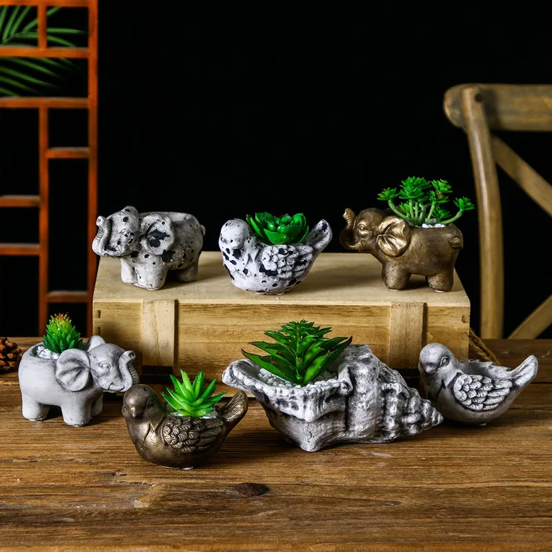 Cement indoor decorative pots bird planters garden cup and saucer planter  5' Garden Planter  animal flower pot Europe Style