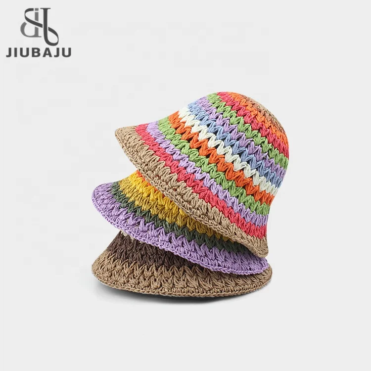 Fashion Rainbow Color Knitted Bucket Hat For Woman 2023 Fall Winter Keep Warm Bucket Hat