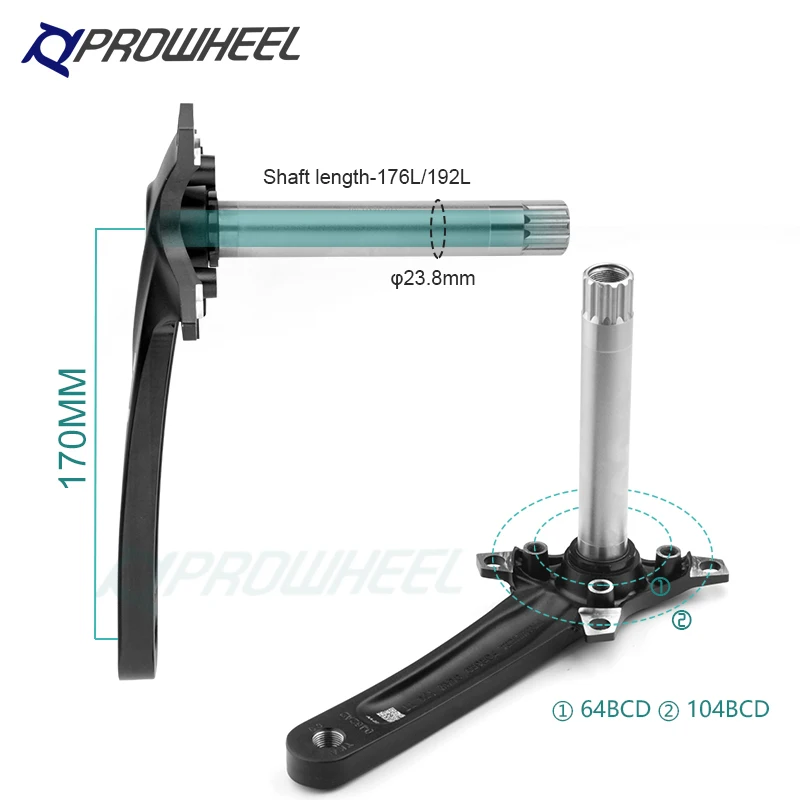PROWHEEL Snow Bike 170mm Crankset Axis 176/192mm Fat Bike Crank Arm Bottom Bracket BB 100/120 Bicycle Parts