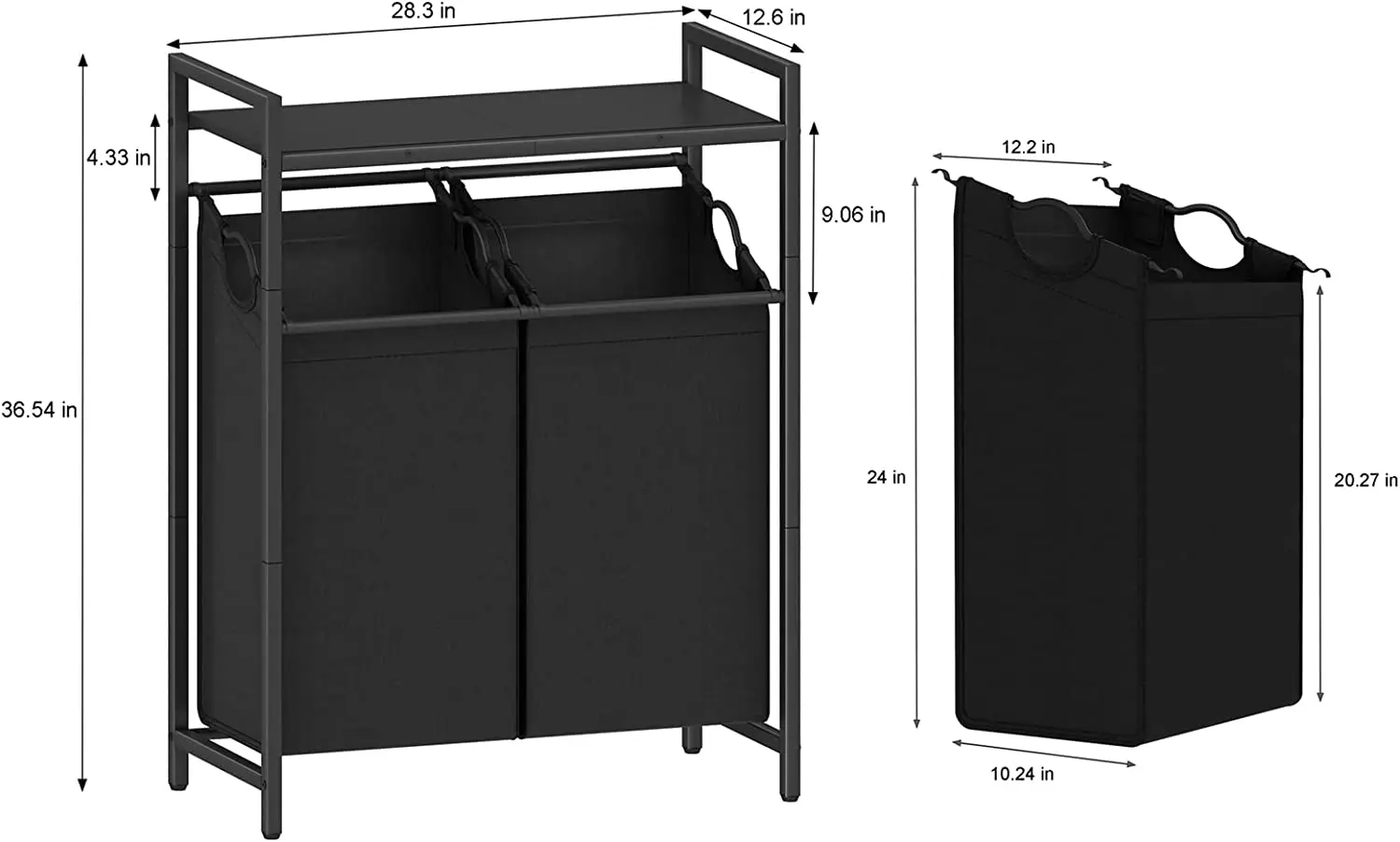 Double Laundry Hamper with Top Shelf, Two-Color Tall Laundry Basket with 2 Removable Laundry Sorter Bags