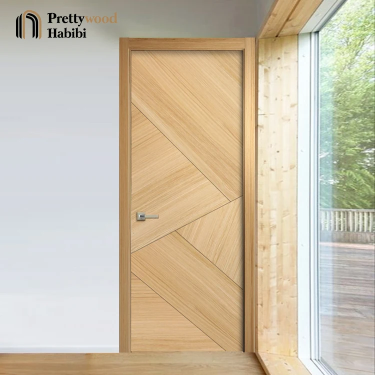 Prettywood Geometry Design Modern Interior Door Solid Wooden Waterproof Prehung American House Veneer Bedroom Bathroom Door