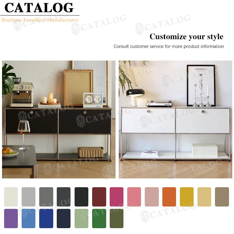 CATALOG Luxurious Side Cabinet Living Room Stainless Steel Sideboard For Villa Modern Console Buffet Cabinets