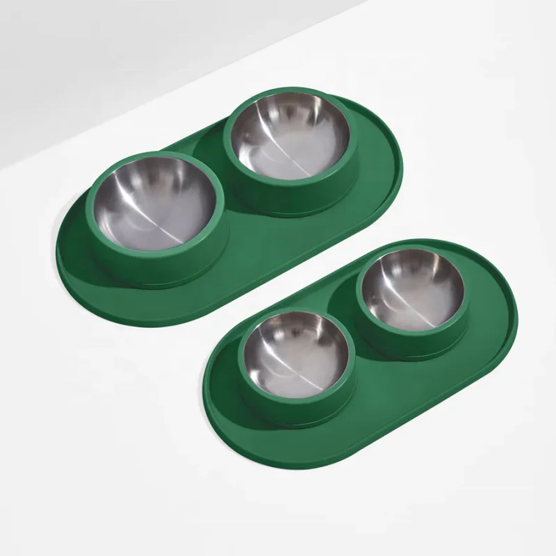 Double New Design Silicone Sublimation No Spill Feeding Drinking Food Water Elevated Dog Cat Stainless Steel Pet Bowls Feeder
