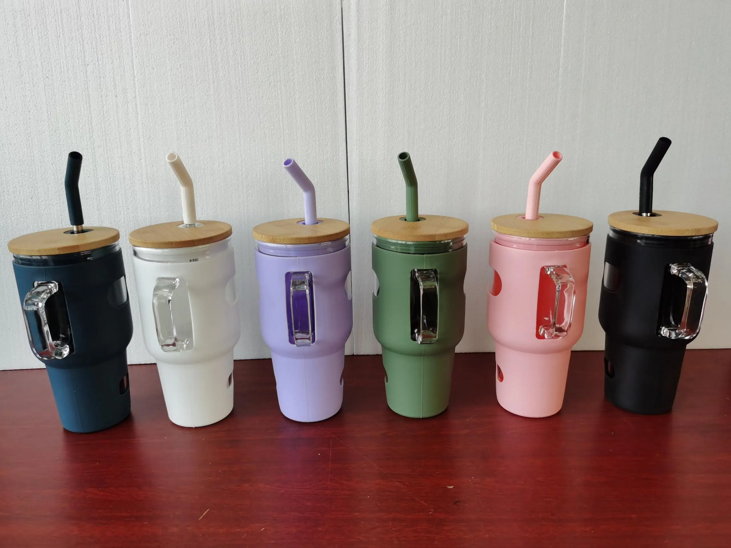 32oz 40oz 50oz glass jar water bottle with time marker  glass cola can travel tumbler with bamboo lid and straw mug