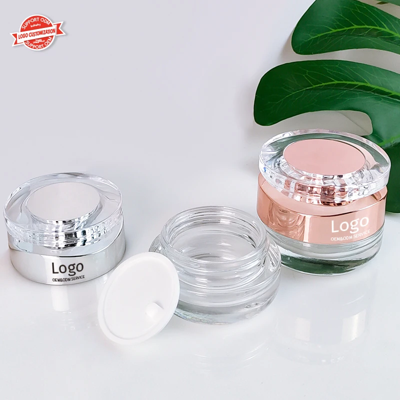 Luxury Skincare Body Cream Container Packaging Round 20ml 30ml 50ml UV Paint Shiny Gold Glass Cosmetic Jar with Metal Lid