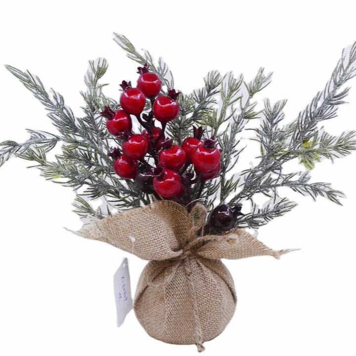 
wholesale christmas tree plastic pineneedle with red berries artificial decoration 