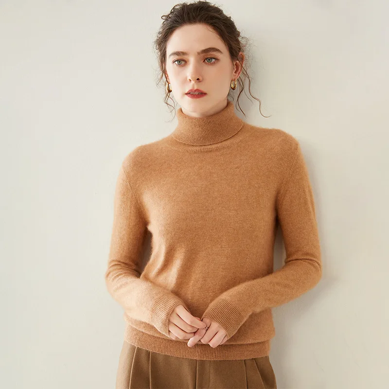 Winter turtleneck pullover loose plus size wool knitted long sleeve solid color bottoming shirt women wholesale cashmere sweater