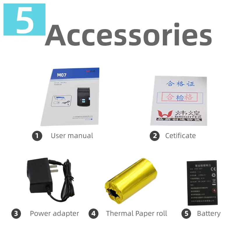 WH-M07 Mini Portable POS Blue tooth Thermal Barcode Printer 58mm