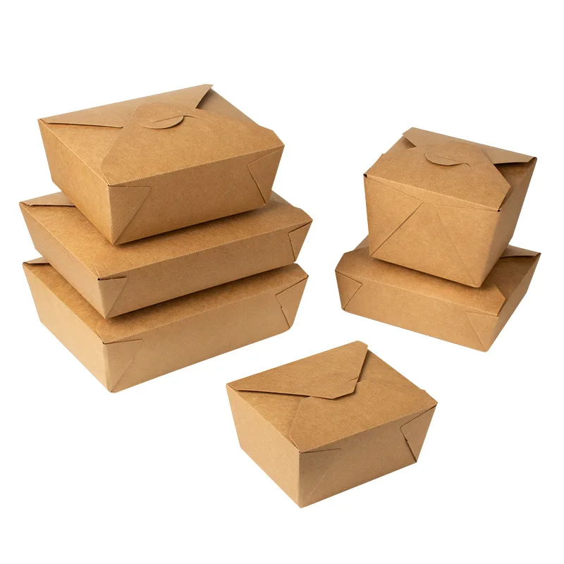 Disposable 100% Biodegradable Paper Box Takeaway Printed Kraft Paper Lunch Fast Food Container