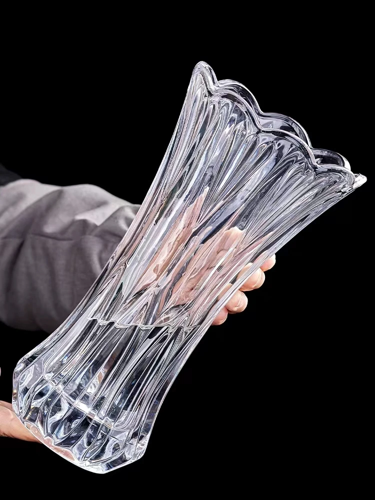 made in China clear crystal glass vase for flower decorative collection holder tall vase durable embossed glass flora holder