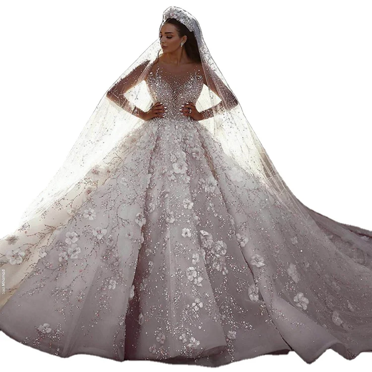 Luxury Crystal Wedding Dresses China Manufacturer Long Tail Ball Gown Wedding Dress For Women