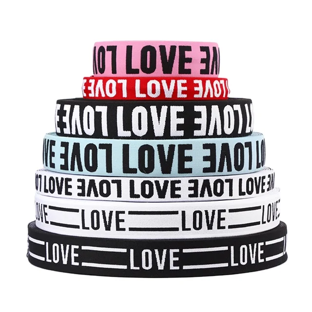 HFT high quality new design love letter custom logo multi size elastic nylon webbing jacquard elastic webbing
