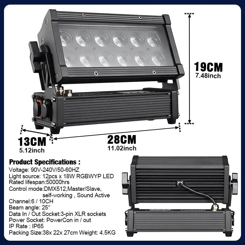 12PCS 18W City Color Light RGBW ip65 Waterproof Uplights Wash Led Garden Wedding Party Dj Lights Stage Light