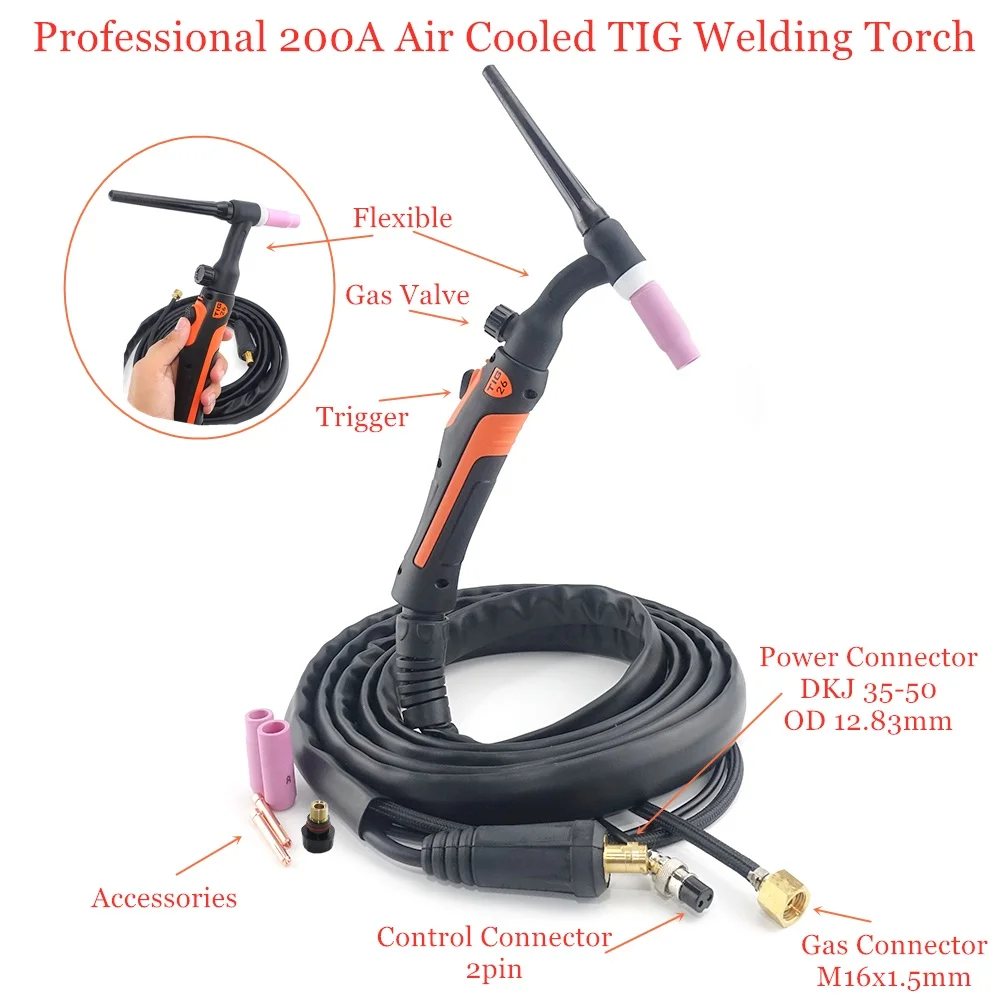 TIG26 Arc Argon TIG Welding Torch Accessories Air-Cooled Head with Flexible Handle With Valve