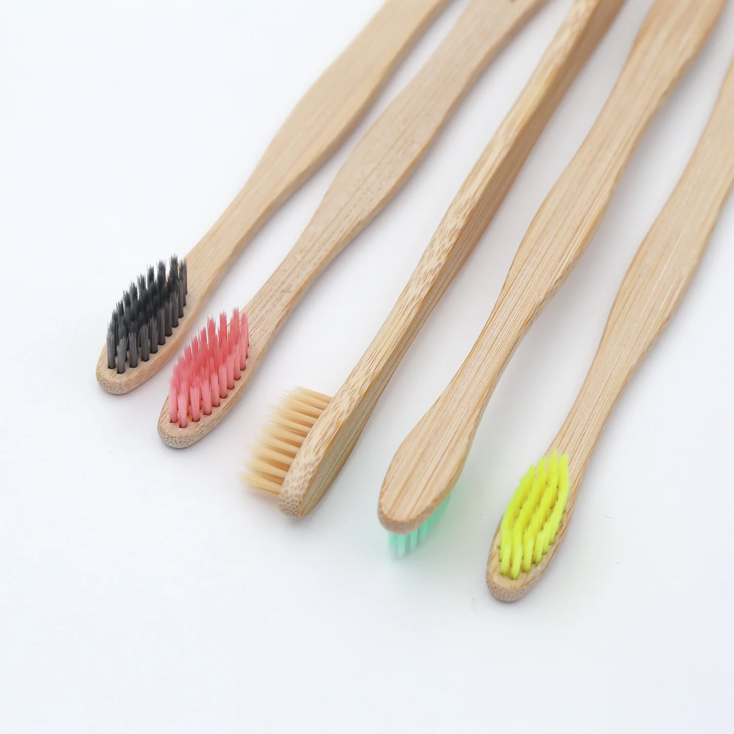Natural Bamboo Biodegradable Adult Toothbrush Curve Flat Handle Vegan Product BPA Free Kraft box package pack of 10