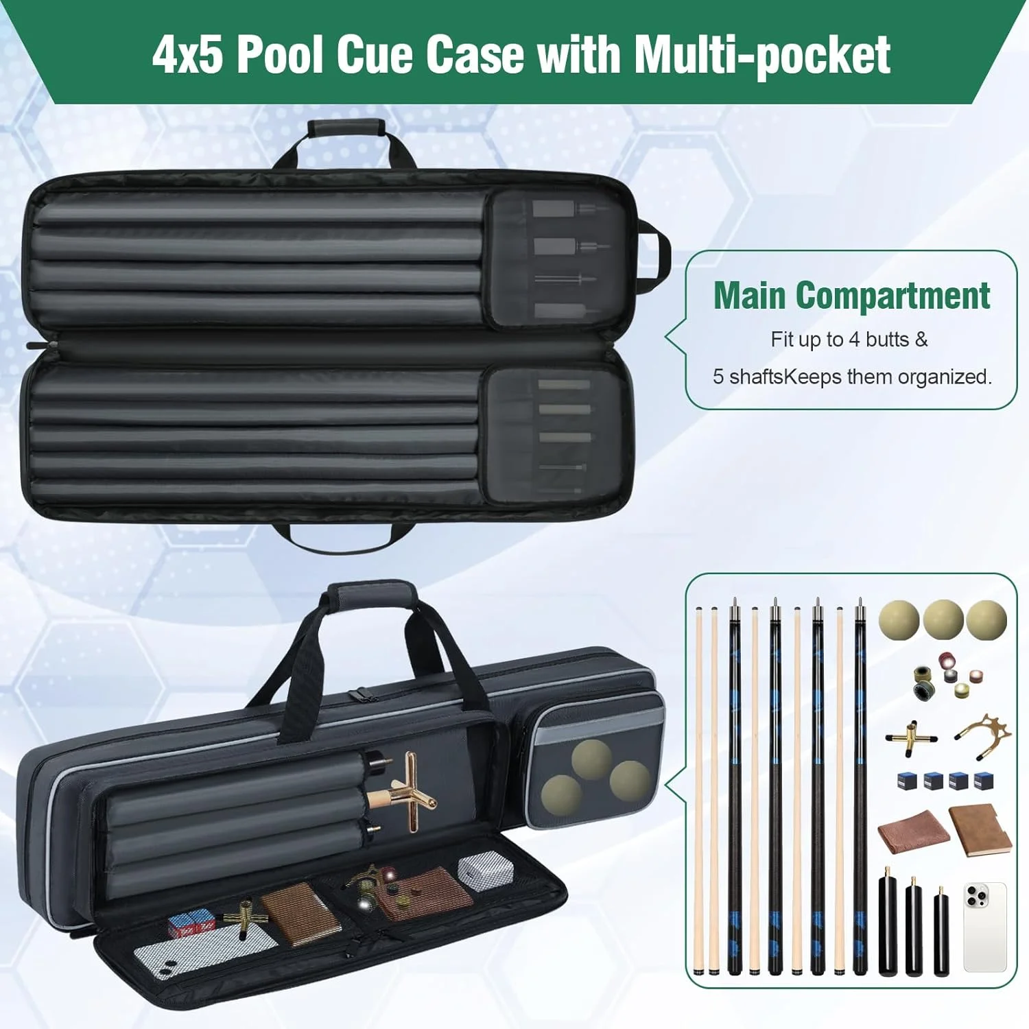 4 B * 5 S custom logo 9 hols Pool Cue Carrying Case 4 Butts and 5 Shafts  Soft Padded Billiard Stick Bag