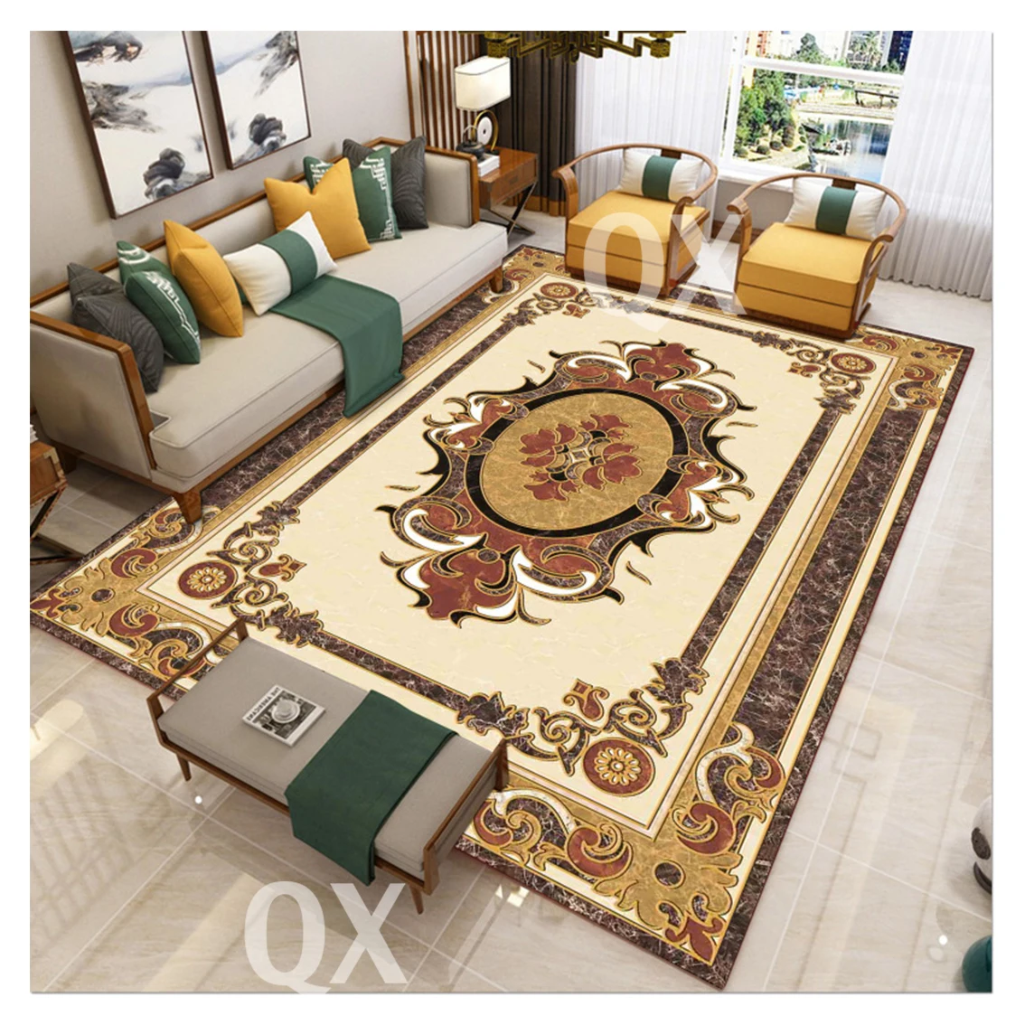 Fancy Persian Carpet Loop Pile Carpet Area Rug Washable Carpets and Rugs Living Room Custom Non Slip Mats Easy to Clean